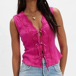 Free People Pink Lace-Up vest Top